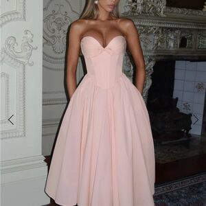 Pink and Orange Pleated Strapless Dress Sweetheart Neckline